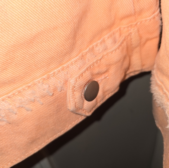 Bright Peach Orange RIPPED & DISTRESSED vibrant colorful Denim jeans jacket - Picture 6 of 8